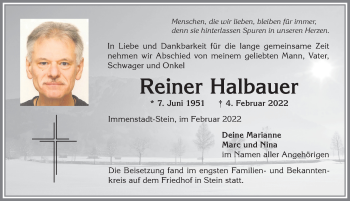 Traueranzeige von Reiner Halbauer von Allgäuer Anzeigeblatt