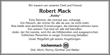 Traueranzeige von Robert Mack von Allgäuer Zeitung, Marktoberdorf