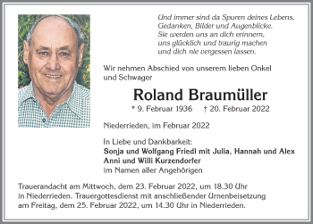 Traueranzeige von Roland Braumüller von Memminger Zeitung