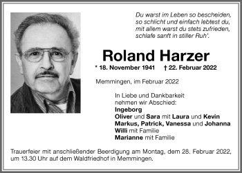Traueranzeige von Roland Harzer von Memminger Zeitung