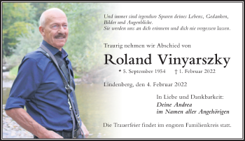 Traueranzeige von Roland Vinyarszky von Der Westallgäuer