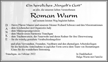 Traueranzeige von Roman Wurm von Allgäuer Zeitung, Füssen