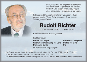 Traueranzeige von Rudolf Richter von Memminger Zeitung