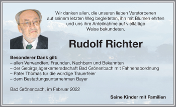 Traueranzeige von Rudolf Richter von Memminger Zeitung