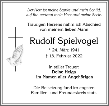 Traueranzeige von Rudolf Spielvogel von Allgäuer Zeitung, Füssen
