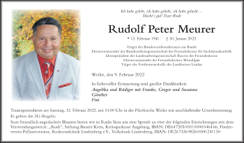 Traueranzeige von Rudolf Peter Meurer von Der Westallgäuer