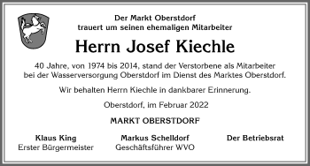 Traueranzeige von Sepp Kiechle von Allgäuer Anzeigeblatt