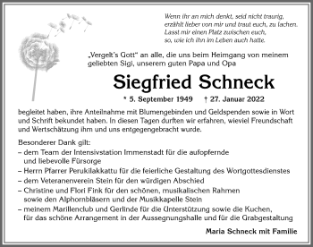 Traueranzeige von Siegfried Schneck von Allgäuer Anzeigeblatt