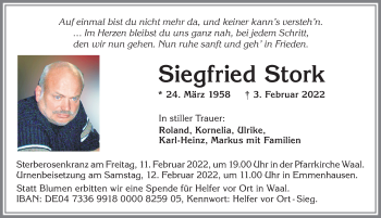 Traueranzeige von Siegfried Stork von Allgäuer Zeitung, Kaufbeuren/Buchloe