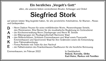 Traueranzeige von Siegfried Stork von Allgäuer Zeitung, Kaufbeuren/Buchloe
