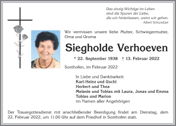 Traueranzeige von Siegholde Verhoeven von Allgäuer Anzeigeblatt