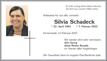 Traueranzeige von Silvia Schadeck von Allgäuer Anzeigeblatt