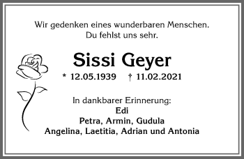 Traueranzeige von Sissi Geyer von Allgäuer Anzeigeblatt