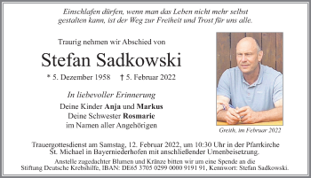 Traueranzeige von Stefan Sadkowski von Allgäuer Zeitung, Füssen