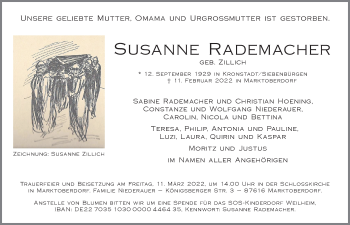 Traueranzeige von Susanne Rademacher von Allgäuer Zeitung, Marktoberdorf