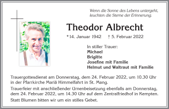 Traueranzeige von Theodor Albrecht von Allgäuer Zeitung,Kempten