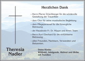 Traueranzeige von Theresia Nadler von Allgäuer Zeitung, Marktoberdorf