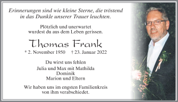 Traueranzeige von Thomas Frank von Allgäuer Zeitung, Füssen