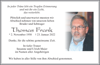 Traueranzeige von Thomas Frank von Allgäuer Zeitung, Füssen