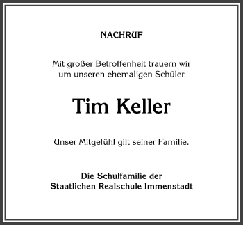 Traueranzeige von Tim Keller von Allgäuer Anzeigeblatt