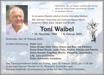 Traueranzeige von Toni Waibel von Allgäuer Anzeigeblatt