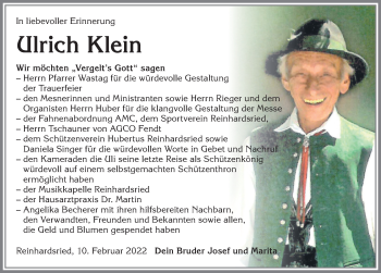 Traueranzeige von Ulrich Klein von Allgäuer Zeitung, Marktoberdorf