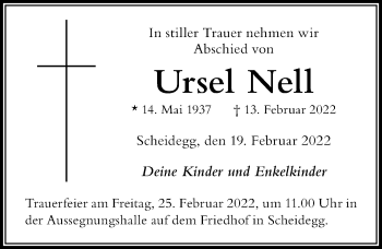 Traueranzeige von Ursel Nell von Der Westallgäuer