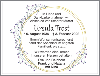 Traueranzeige von Ursula Trost von Memminger Zeitung