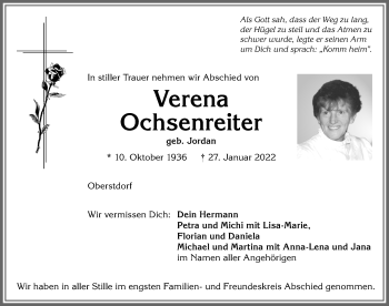 Traueranzeige von Verena Ochsenreiter von Allgäuer Anzeigeblatt