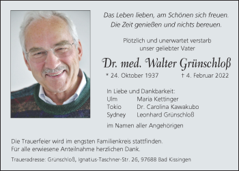 Traueranzeige von Walter Grünschloß von Allgäuer Zeitung, Füssen