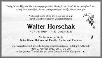 Traueranzeige von Walter Horschak von Allgäuer Zeitung,Kempten