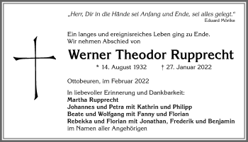 Traueranzeige von Werner Theodor Rupprecht von Memminger Zeitung