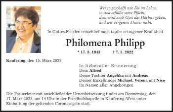 Traueranzeige von Philomena Philipp 