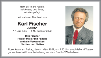 Traueranzeige von 2317Karl Fischer von Memminger Zeitung