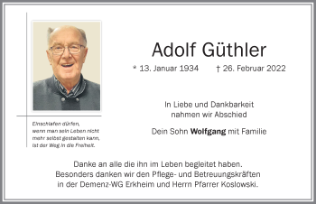 Traueranzeige von Adolf Güthler von Memminger Zeitung
