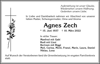 Traueranzeige von Agnes Zech von Allgäuer Zeitung, Kaufbeuren/Buchloe