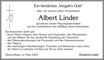 Traueranzeige von Albert Linder von Allgäuer Zeitung,Kempten