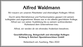 Traueranzeige von Alfred Waldmann von Allgäuer Zeitung, Marktoberdorf