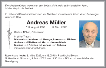 Traueranzeige von Andreas Müller von Memminger Zeitung