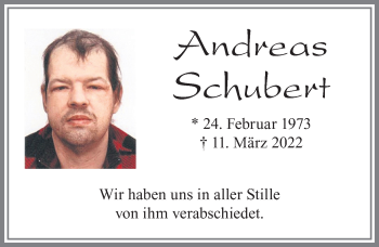 Traueranzeige von Andreas Schubert von Allgäuer Zeitung, Füssen