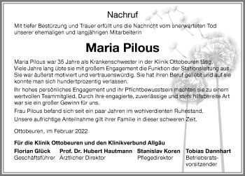 Traueranzeige von Marile Pilous 