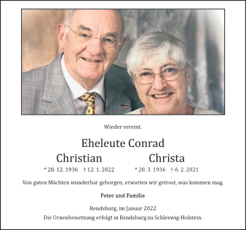 Traueranzeige von Christian Conrad von Allgäuer Zeitung,Kempten