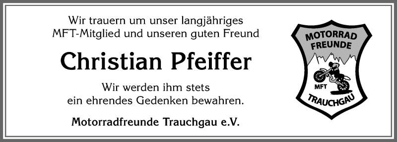  Traueranzeige für Christian Pfeiffer vom 28.03.2022 aus Allgäuer Zeitung, Füssen