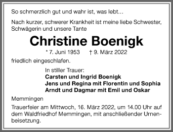 Traueranzeige von Christine Boenigk von Memminger Zeitung