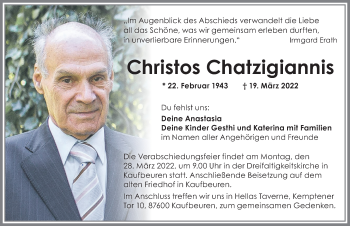 Traueranzeige von Christos Chatzigiannis von Allgäuer Zeitung, Kaufbeuren/Buchloe