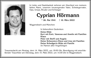 Traueranzeige von Cyprian Hörmann von Allgäuer Zeitung,Kempten