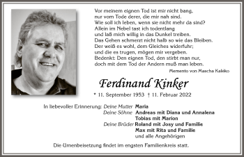 Traueranzeige von Ferdinand Kinker 