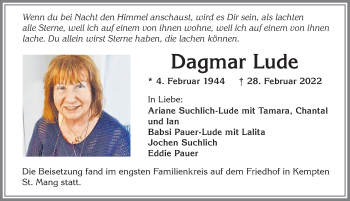 Traueranzeige von Dagmar Lude von Allgäuer Zeitung, Marktoberdorf