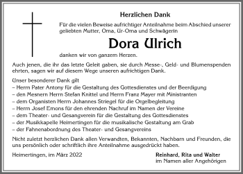 Traueranzeige von Dora Ulrich von Memminger Zeitung