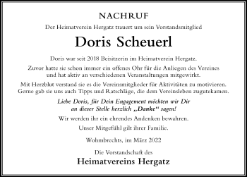 Traueranzeige von Doris Scheuerl von Der Westallgäuer